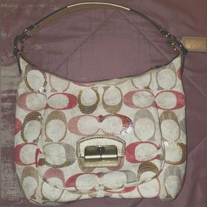 Brand new Coach Kristin Embellished Signature Hobo Handbag Pink Color w/ Seguins